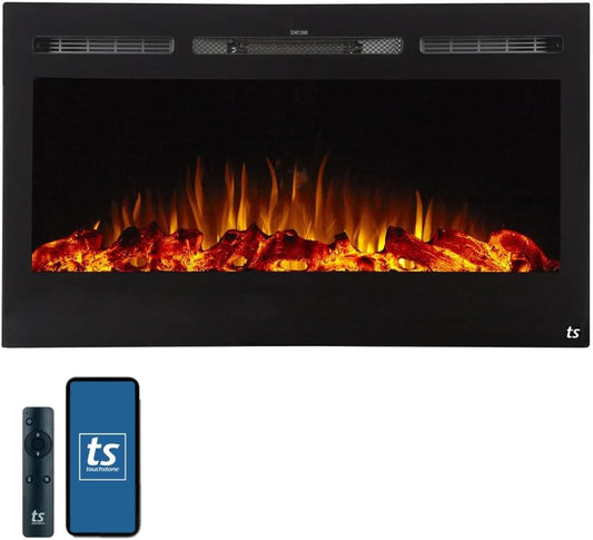 Touchstone Sideline 36" Smart Electric Fireplace - WiFi & Alexa Enabled with 30 Ember/Flame Colors, 1,500W Heater, and Customizable Log & Crystal Hearth Options