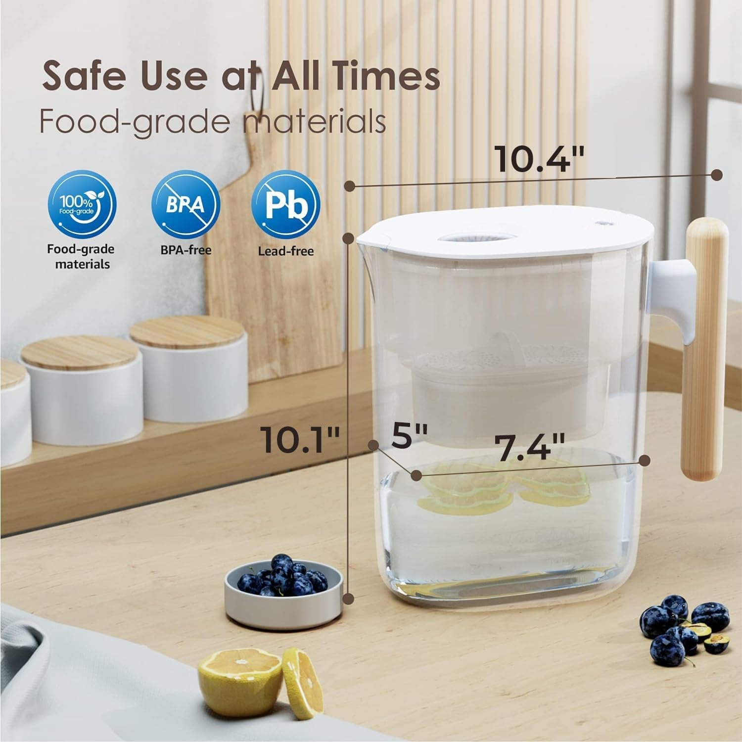 Waterdrop 10-Cup Water Filter Pitcher - Long-Life 200-Gallon Filter, NSF Certified, Reduces PFOA/PFOS, BPA Free