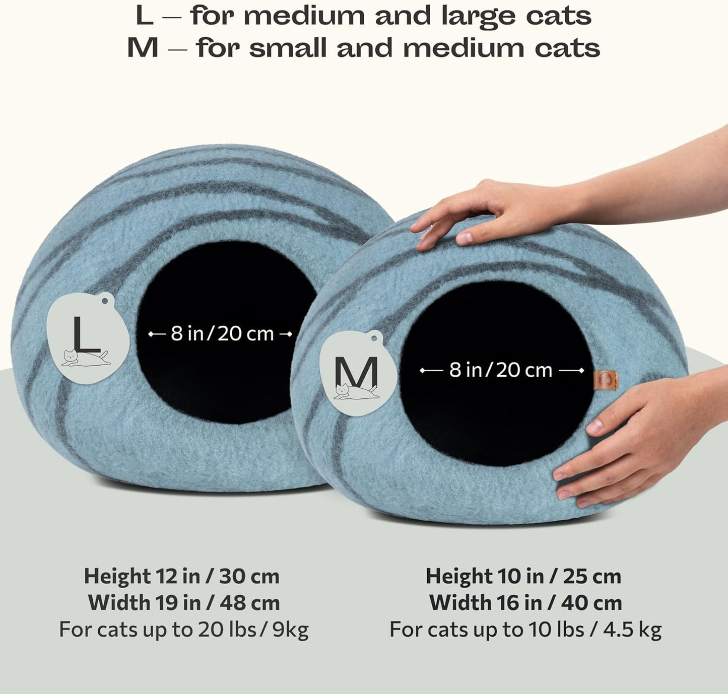 MEOWFIA Premium Aquamarine Cat Cave - Handmade 100% Merino Wool Bed for Indoor Cats (Medium)