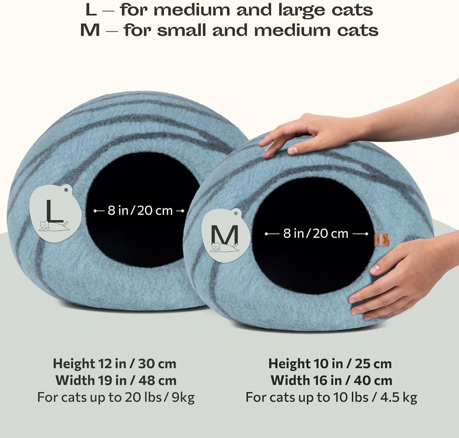 MEOWFIA Premium Aquamarine Cat Cave - Handmade 100% Merino Wool Bed for Indoor Cats (Medium)
