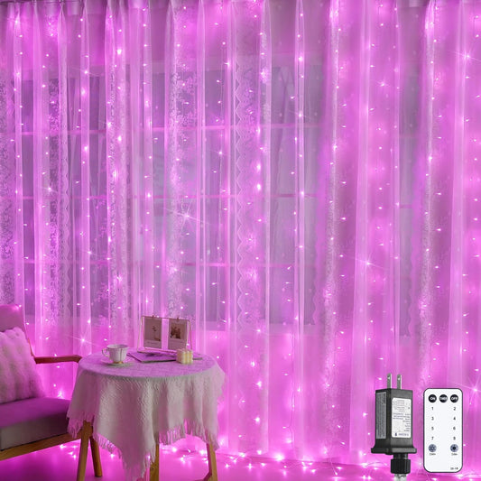 Enchanting JMEXSUSS 300 LED Pink Curtain Lights with Remote - 9.8x9.8FT Indoor String Lights for Bedroom, Party, and Holiday Decor - 8 Modes for Christmas and Valentine's Day Magic