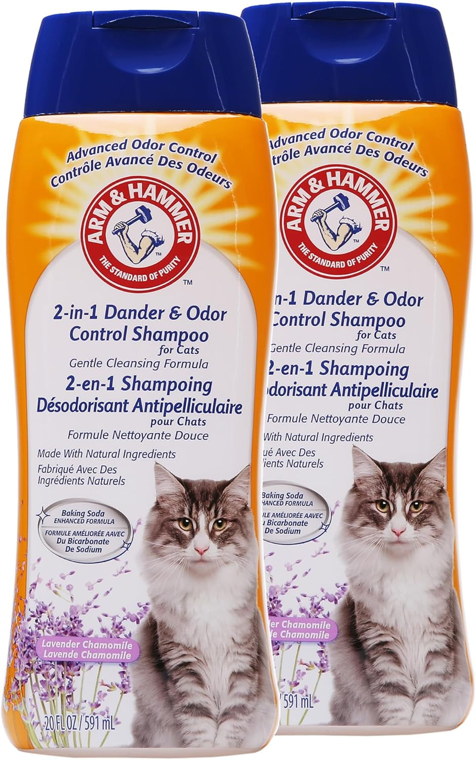 Arm & Hammer 2-in-1 Deodorizing Cat Shampoo with Dander Control - Lavender Chamomile Scent, 20 Fl Oz