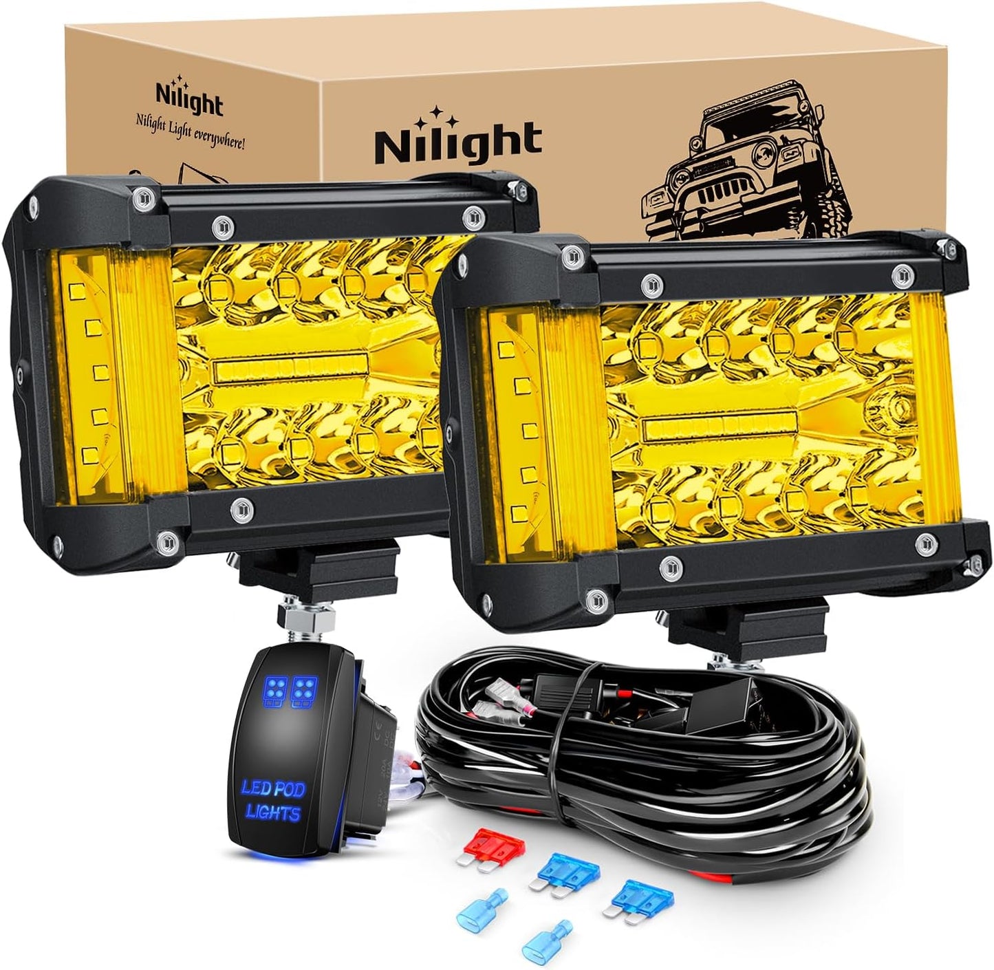 Nilight 4-Inch Marine LED Light Pods - 2PCS White Spot Flood Combo for Boats, Yachts, and Night Fishing