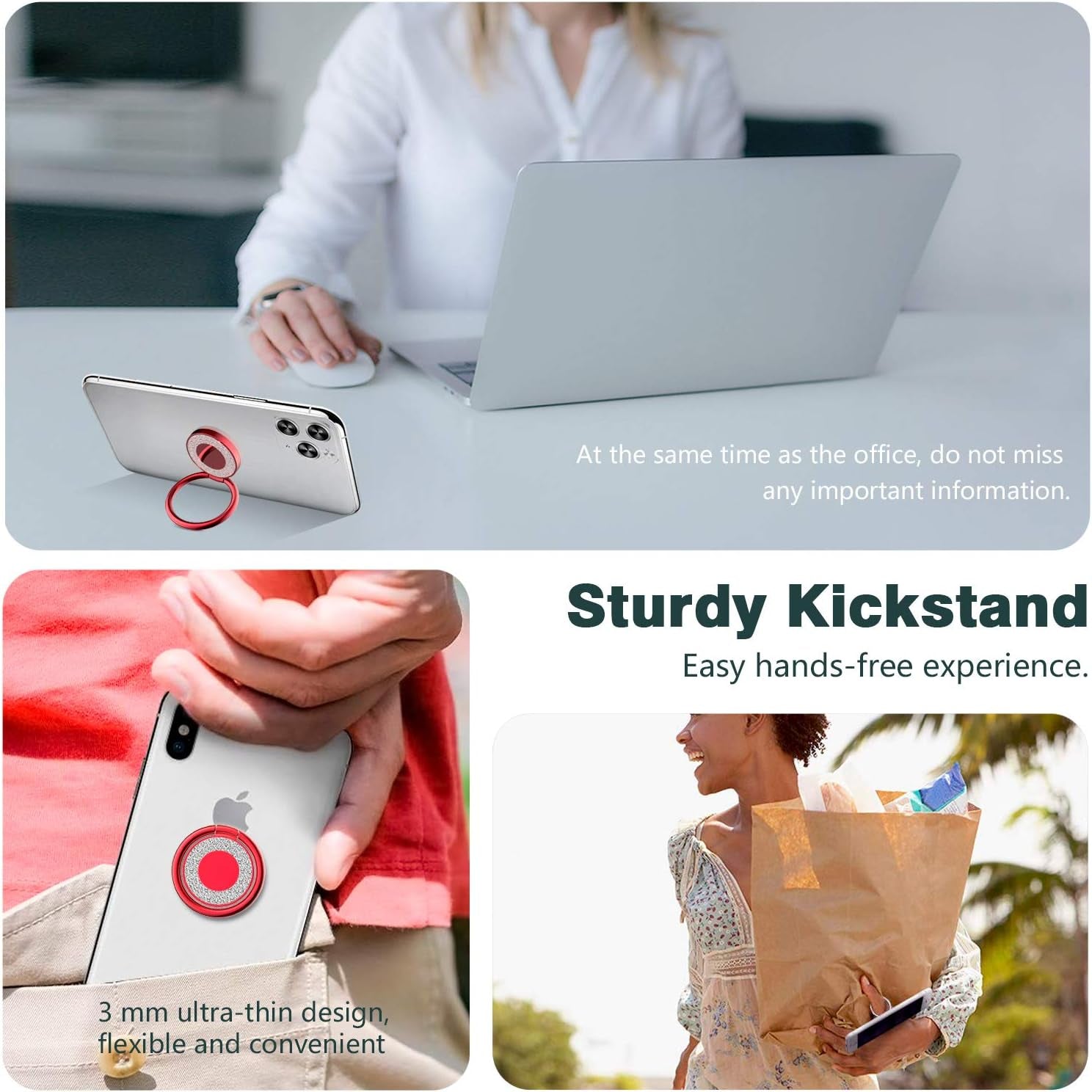 Red 360° Rotation Phone Ring Holder & Kickstand - Universal Smartphone Grip