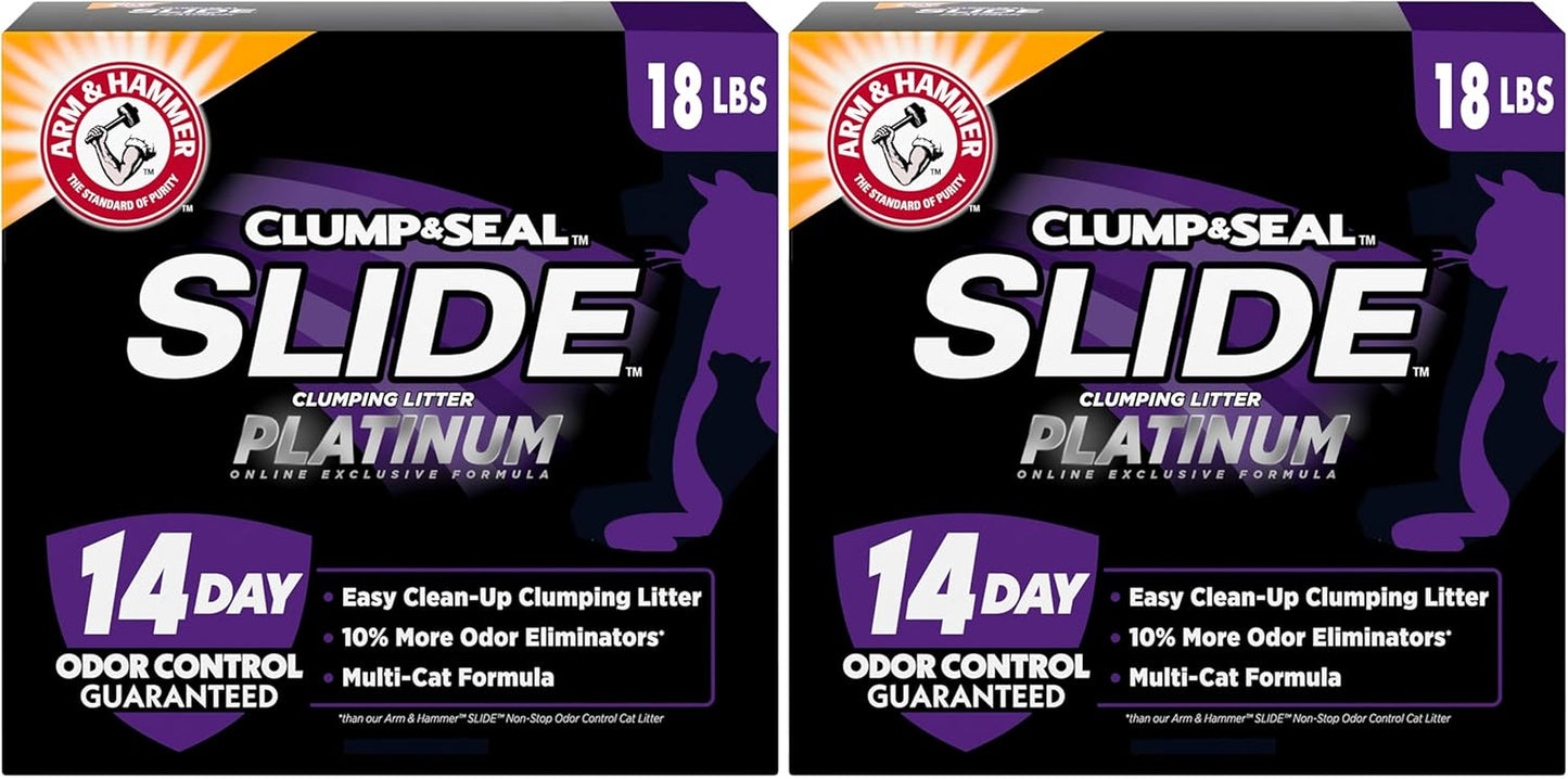 ARM & HAMMER Clump & Seal SLIDE Platinum Multi-Cat Litter - 14-Day Odor Control & EZ Clean Technology, 37 lbs - No Scrubbing, Ultimate Odor Eliminator!