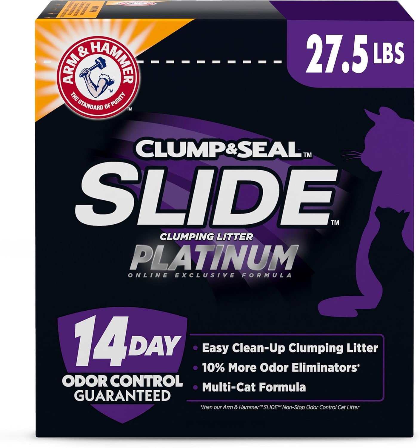 ARM & HAMMER Clump & Seal SLIDE Platinum Multi-Cat Litter - 14-Day Odor Control & EZ Clean Technology, 37 lbs - No Scrubbing, Ultimate Odor Eliminator!