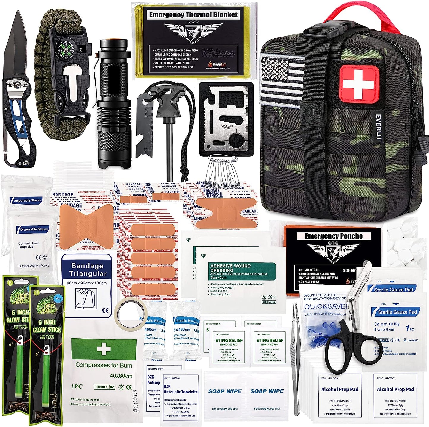 Ultimate 250-Piece Survival First Aid Kit - Complete IFAK Trauma Bag for Outdoor Adventures, Camping, Hiking, and Emergency Preparedness