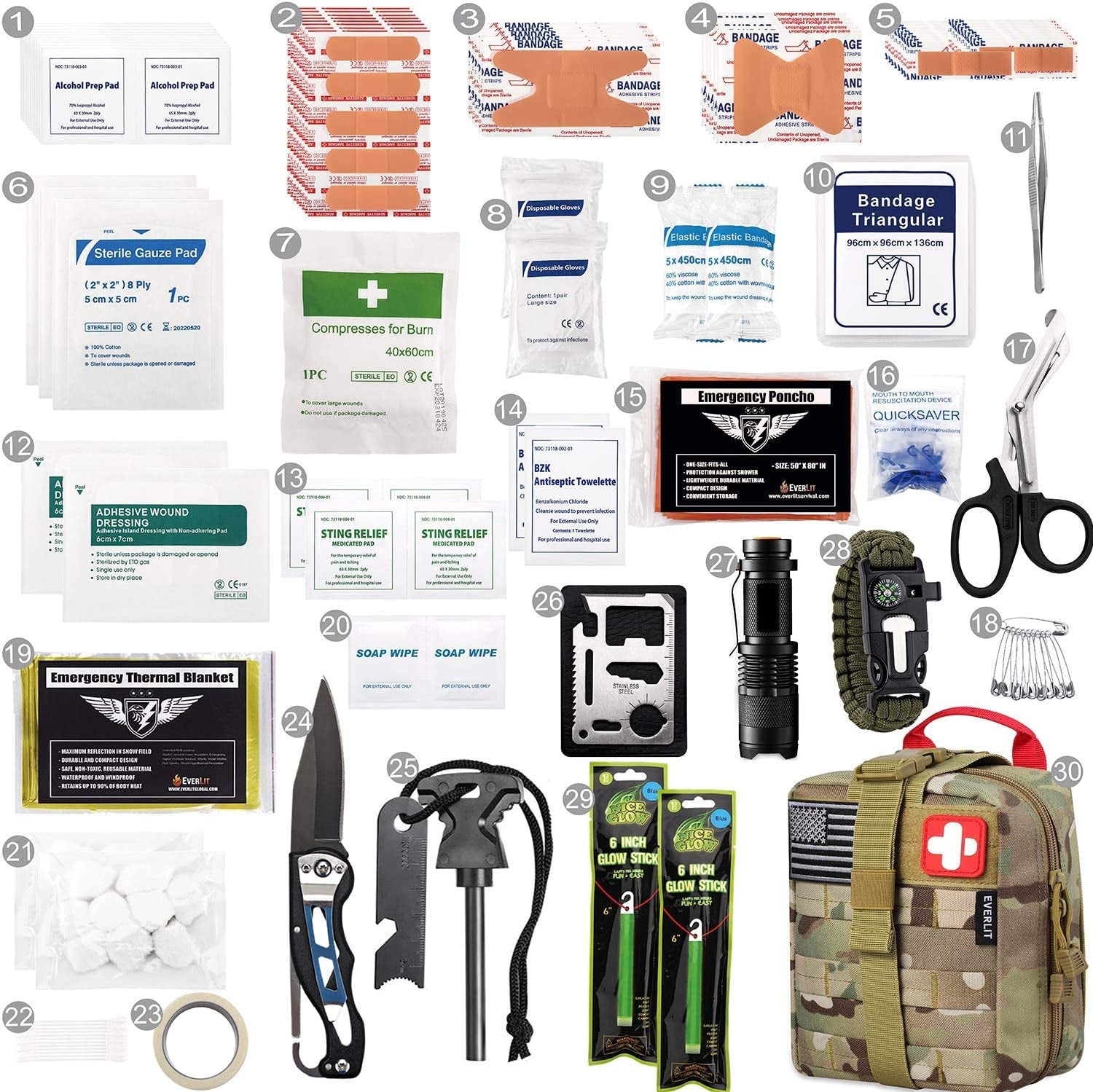 Ultimate 250-Piece Survival First Aid Kit - Complete IFAK Trauma Bag for Outdoor Adventures, Camping, Hiking, and Emergency Preparedness