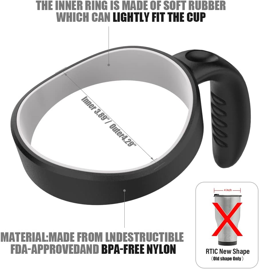 Ergonomic Tumbler Handle for 30 Oz Yeti, RTIC, Ozark Trail & More - BPA Free (Cup Not Included) - Perfect Grip for Your Favorite Mugs!