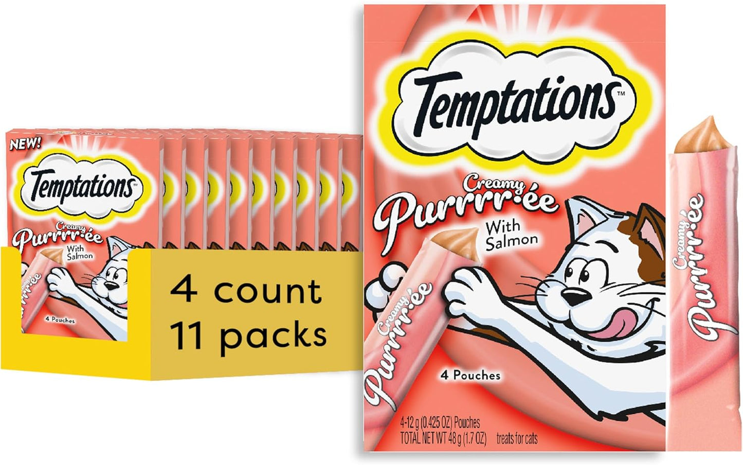 Indulge Your Cat with Temptations Creamy Salmon Puree Treats - 24 Squeezable & Lickable Tubes!