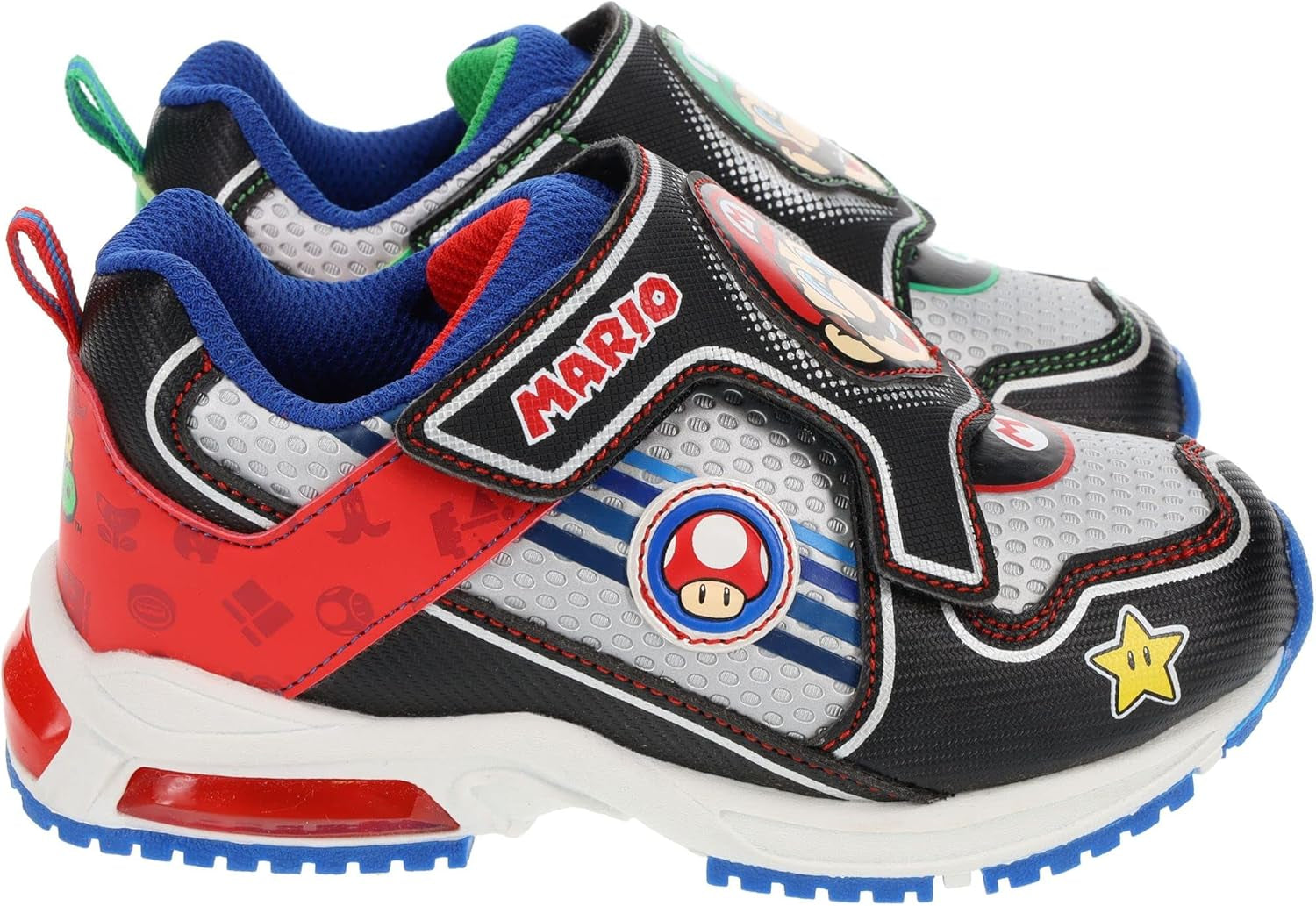 Light-Up SUPER MARIO Brothers Kids Tennis Shoes - Mario & Luigi Mix Match Sneakers for Sizes 11 to 3