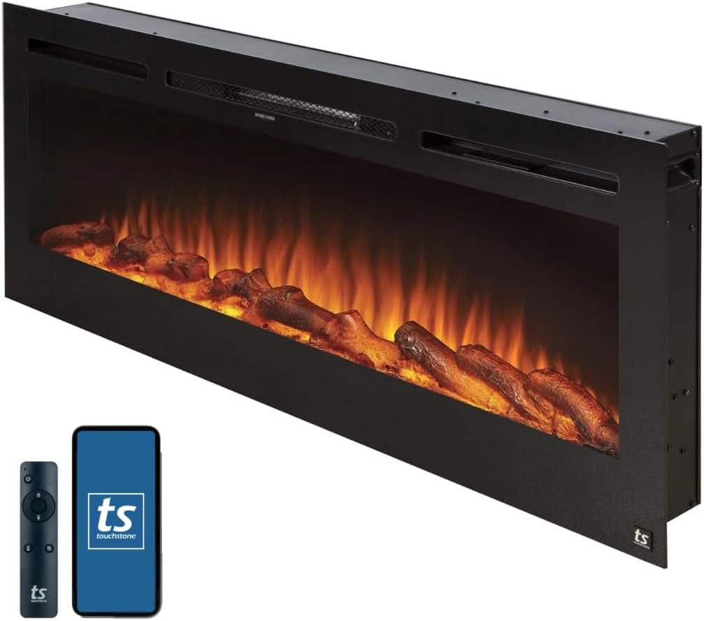 Touchstone Sideline 36" Smart Electric Fireplace - WiFi & Alexa Enabled with 30 Ember/Flame Colors, 1,500W Heater, and Customizable Log & Crystal Hearth Options