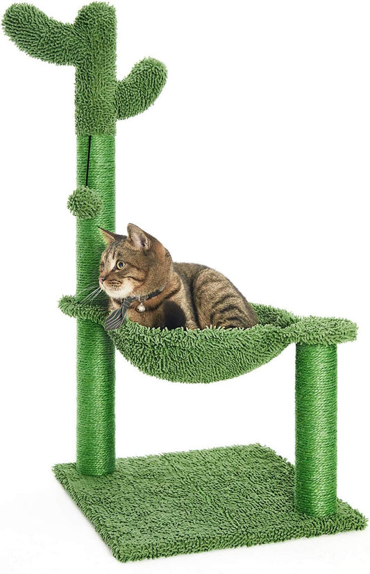 Cactus Cat Tree with Hammock & Sisal Scratching Post - Perfect for Small Cats - 31" Green Design