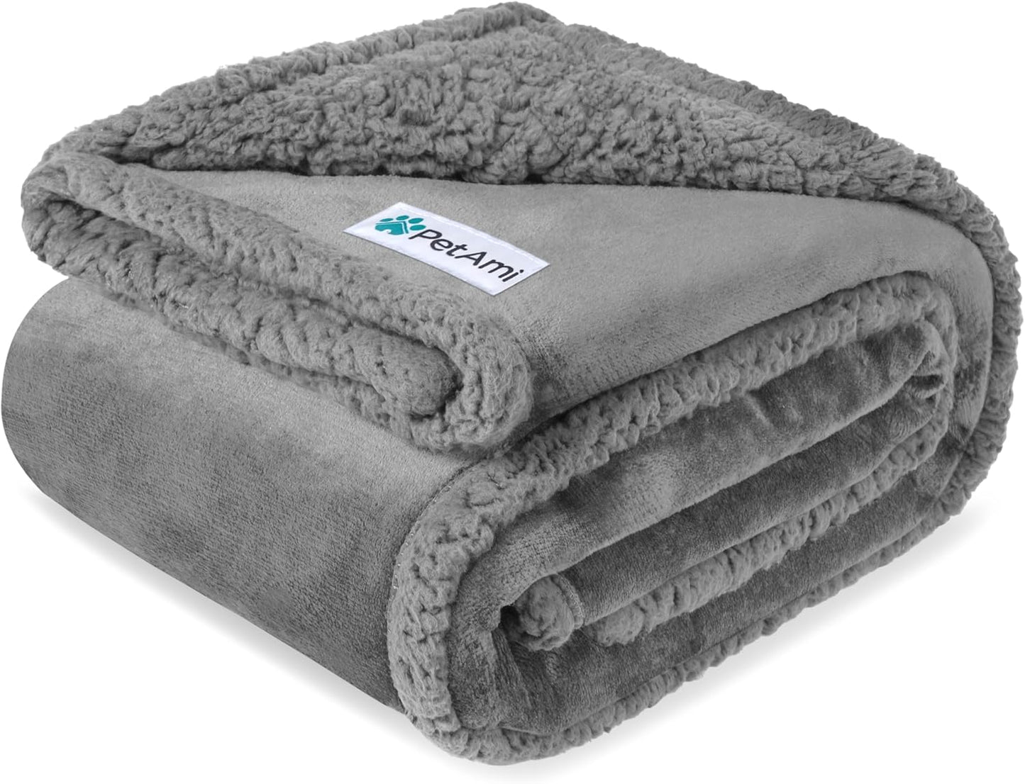 Petami Waterproof Dog Blanket - Reversible Sherpa Fleece Throw for Medium to Large Dogs & Cats - Leakproof Couch Cover, Soft & Washable 60x40 in Taupe