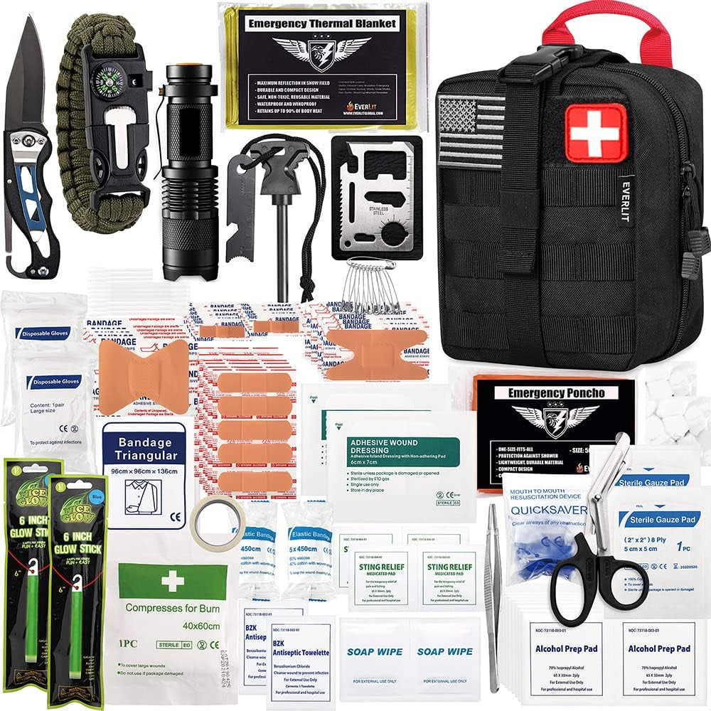 Ultimate 250-Piece Survival First Aid Kit - Complete IFAK Trauma Bag for Outdoor Adventures, Camping, Hiking, and Emergency Preparedness
