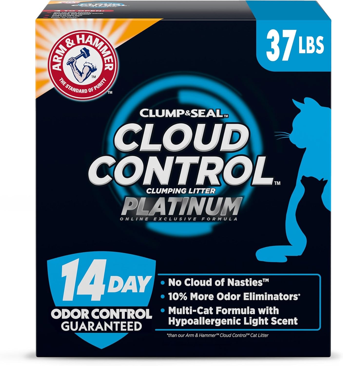 ARM & HAMMER Clump & Seal SLIDE Platinum Multi-Cat Litter - 14-Day Odor Control & EZ Clean Technology, 37 lbs - No Scrubbing, Ultimate Odor Eliminator!