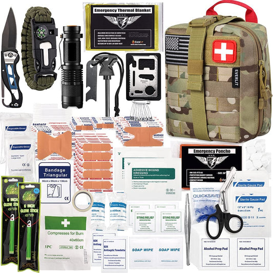 Ultimate 250-Piece Survival First Aid Kit - Complete IFAK Trauma Bag for Outdoor Adventures, Camping, Hiking, and Emergency Preparedness