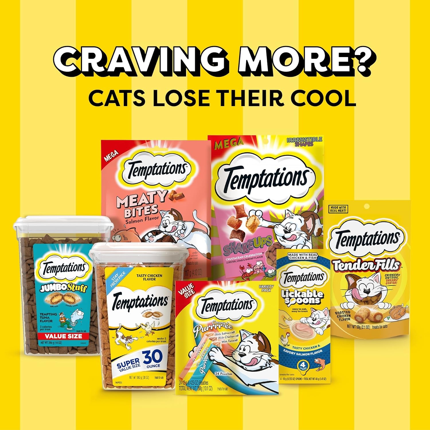 Temptations Jumbo Stuff Cat Treats - Savory Salmon Flavor, 5.3 Oz Pouch (Pack of 10) - Irresistibly Crunchy & Soft!