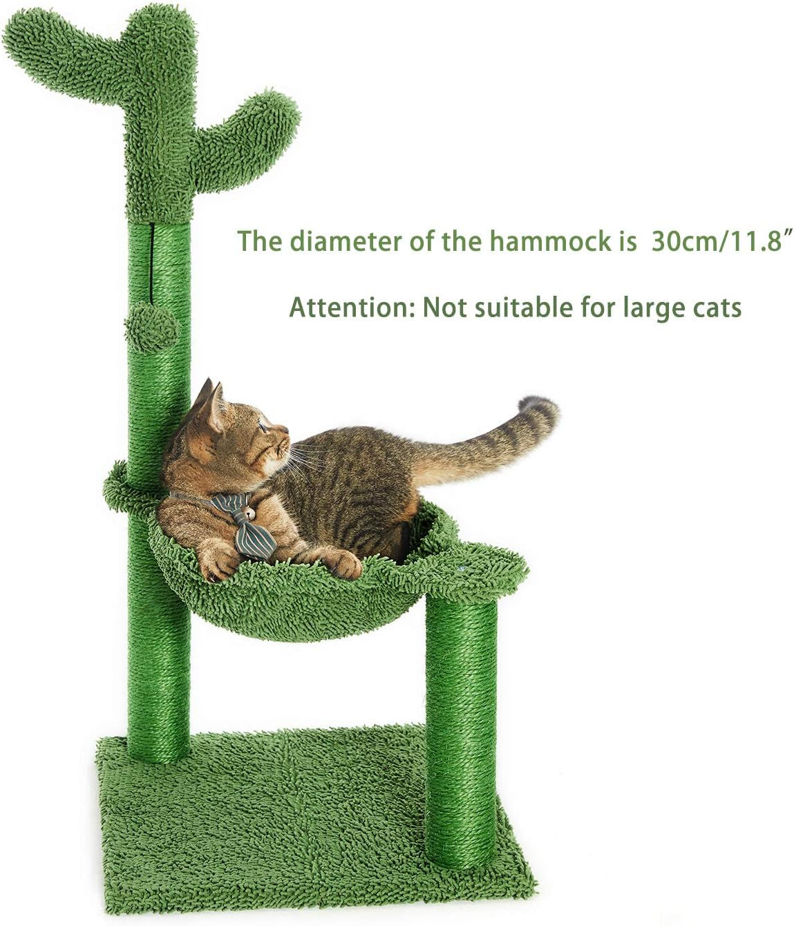 Cactus Cat Tree with Hammock & Sisal Scratching Post - Perfect for Small Cats - 31" Green Design