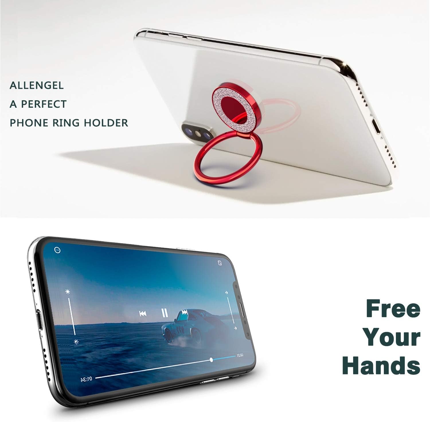 Red 360° Rotation Phone Ring Holder & Kickstand - Universal Smartphone Grip
