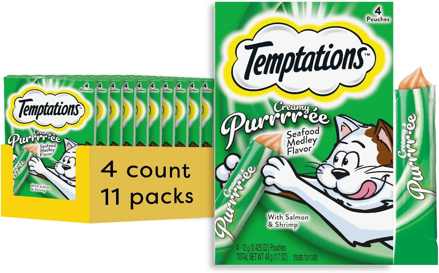Indulge Your Cat with Temptations Creamy Salmon Puree Treats - 24 Squeezable & Lickable Tubes!