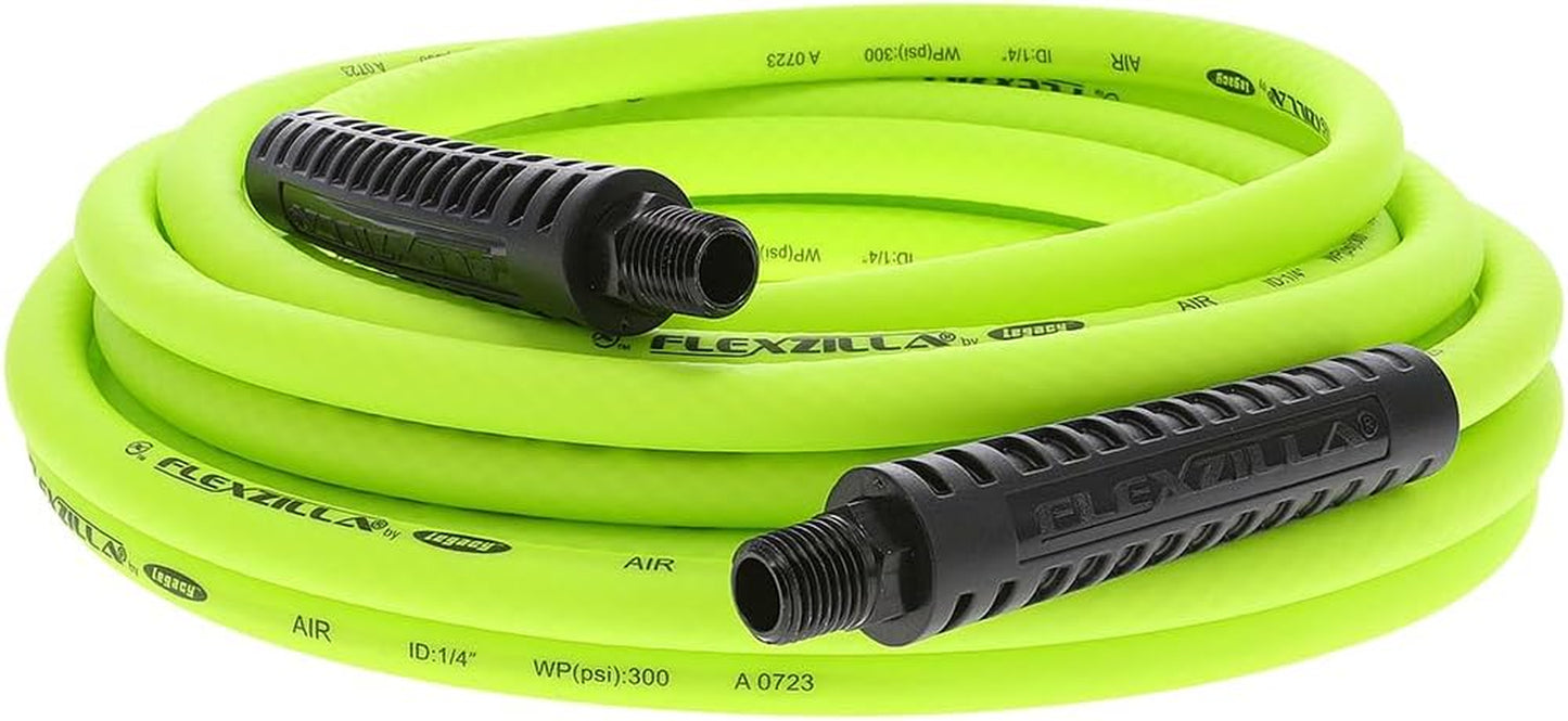 Flexzilla 3/8" x 50' Heavy Duty Lightweight Hybrid Air Hose with 1/4" MNPT Fittings - Zillagreen
