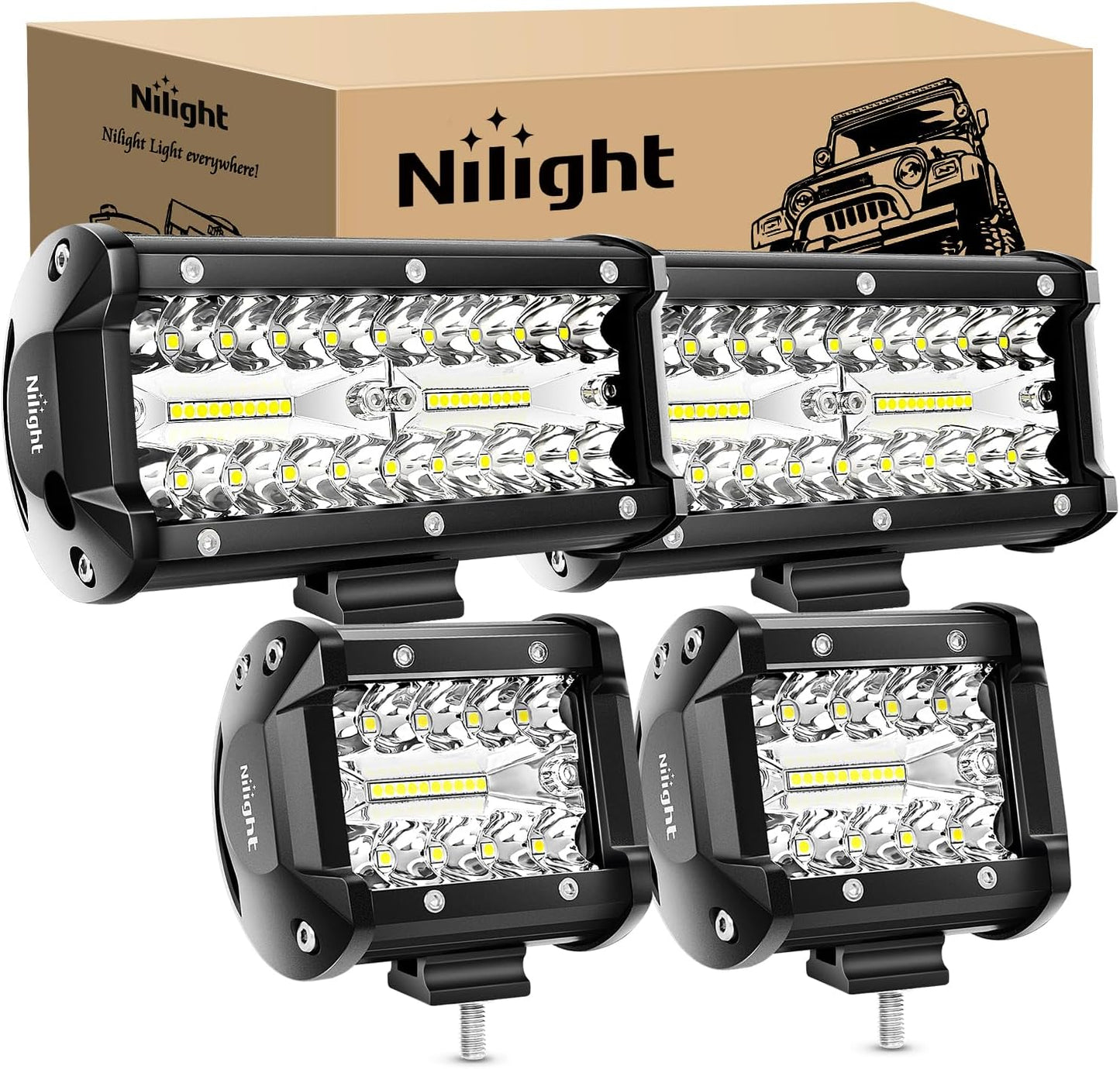 Nilight 4-Inch Marine LED Light Pods - 2PCS White Spot Flood Combo for Boats, Yachts, and Night Fishing