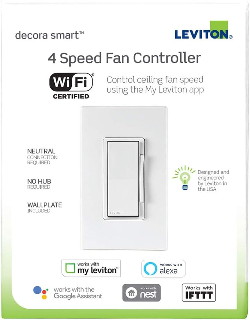 Leviton Decora Smart Wi-Fi Fan Speed Controller - Control Your Comfort with Ease, White
