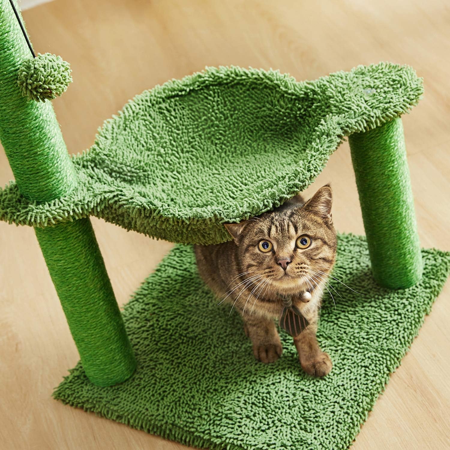 Cactus Cat Tree with Hammock & Sisal Scratching Post - Perfect for Small Cats - 31" Green Design