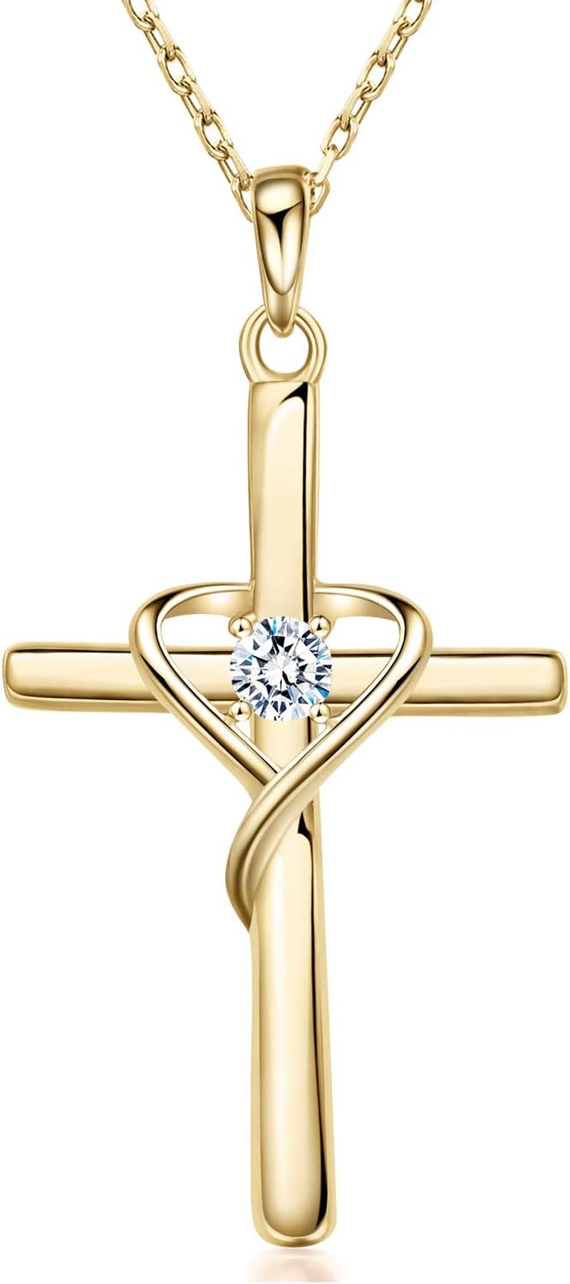 Amoraime 925 Sterling Silver Cross Necklace - 14K Gold Plated Birthstone & 5A CZ Rose Gold Jewelry for Easter & Christmas Gifts for Him & Her