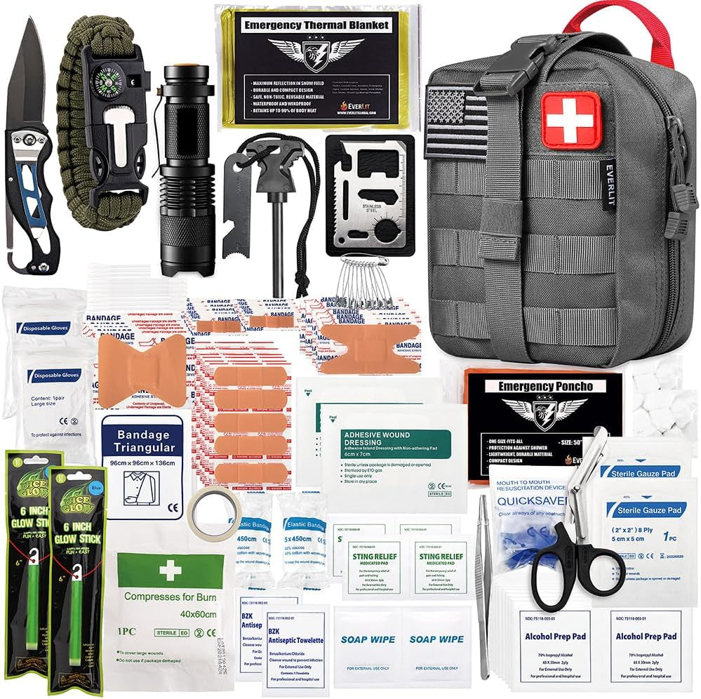 Ultimate 250-Piece Survival First Aid Kit - Complete IFAK Trauma Bag for Outdoor Adventures, Camping, Hiking, and Emergency Preparedness
