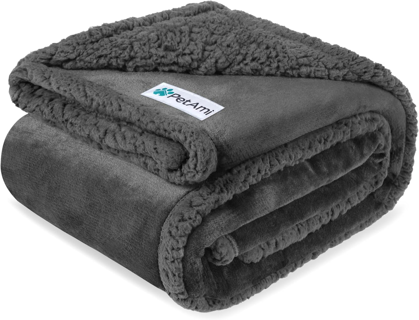 Petami Waterproof Dog Blanket - Reversible Sherpa Fleece Throw for Medium to Large Dogs & Cats - Leakproof Couch Cover, Soft & Washable 60x40 in Taupe
