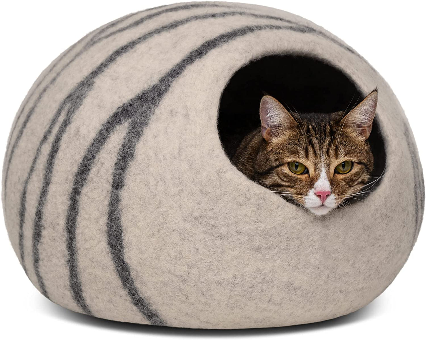 MEOWFIA Premium Aquamarine Cat Cave - Handmade 100% Merino Wool Bed for Indoor Cats (Medium)