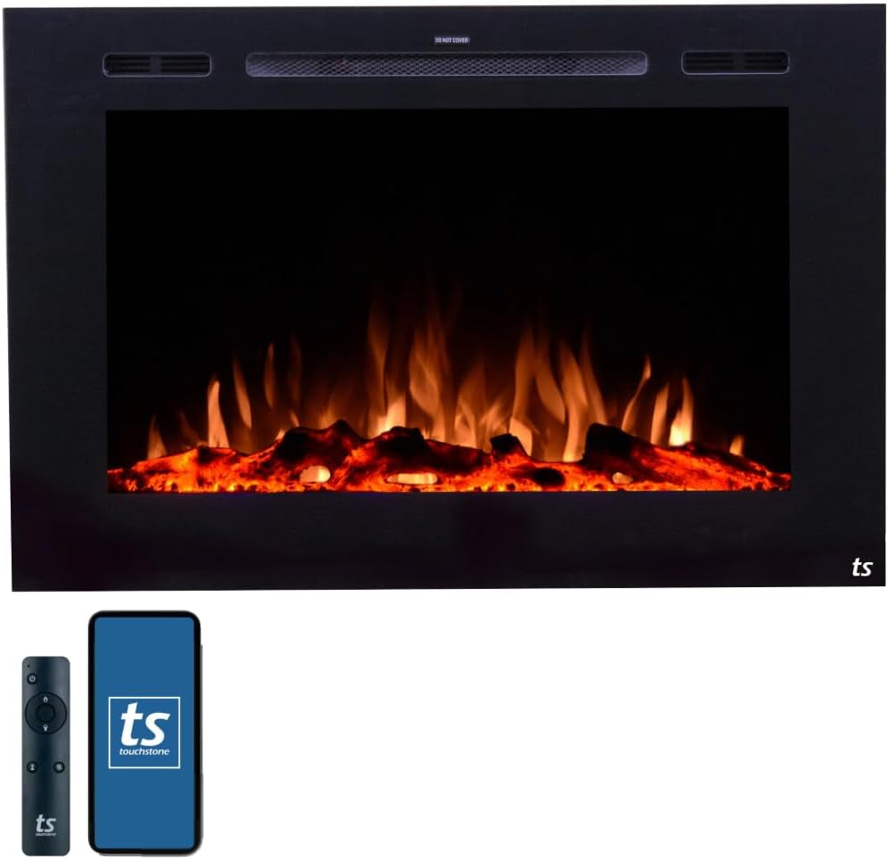 Touchstone Sideline 36" Smart Electric Fireplace - WiFi & Alexa Enabled with 30 Ember/Flame Colors, 1,500W Heater, and Customizable Log & Crystal Hearth Options