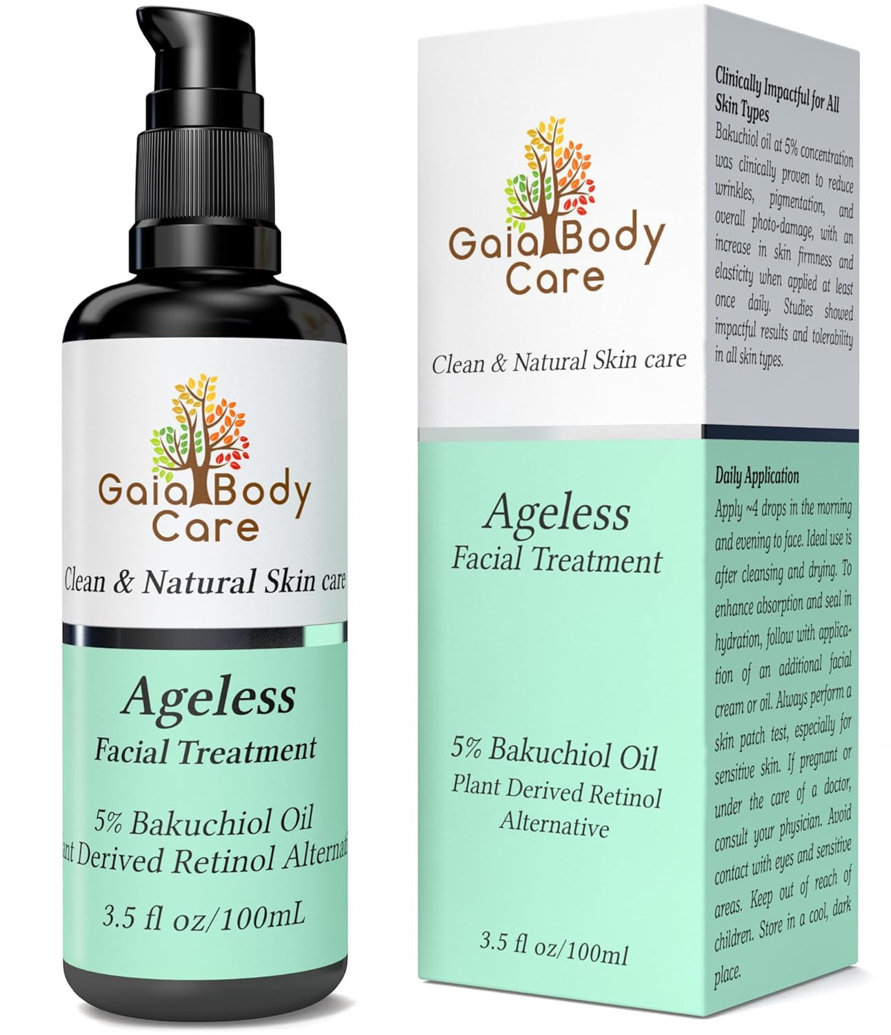 Gaia Body Care Organic Bakuchiol Oil - Anti-Aging, Anti-Wrinkle Facial Oil for Smooth, Hydrated Skin - Natural Vegan Retinol Alternative (1Oz, Rose)