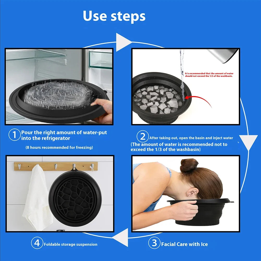 Silicone Facial Plunge Bowl with Built-In Icetray Collapsible Ice Water Face Cold Plunge Face Icebath at Home