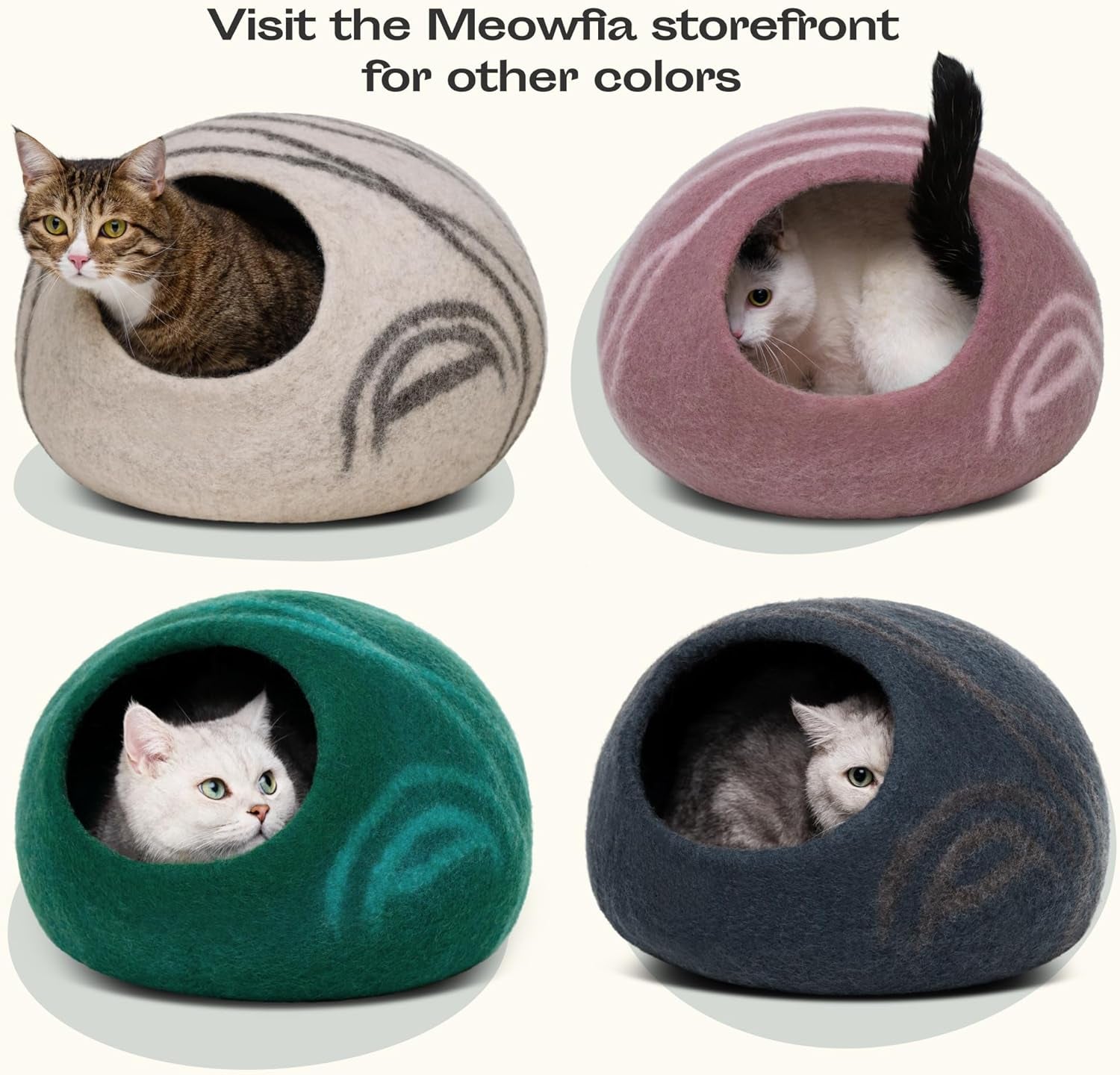 MEOWFIA Premium Aquamarine Cat Cave - Handmade 100% Merino Wool Bed for Indoor Cats (Medium)