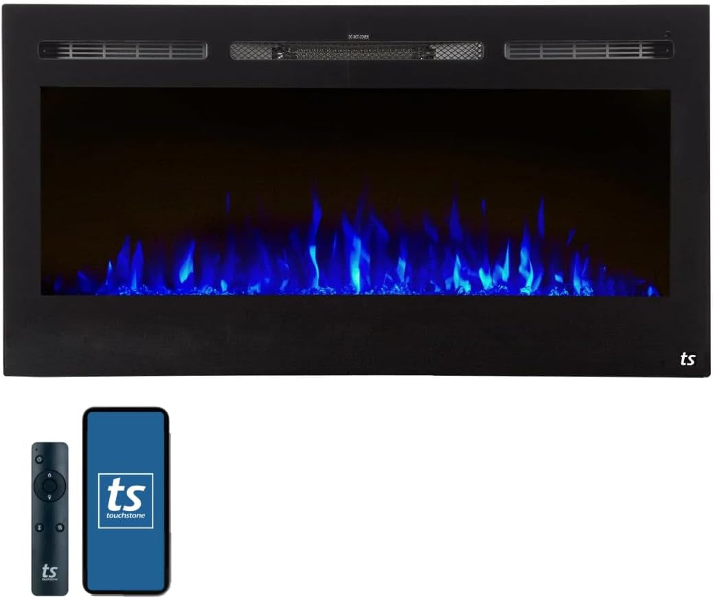 Touchstone Sideline 36" Smart Electric Fireplace - WiFi & Alexa Enabled with 30 Ember/Flame Colors, 1,500W Heater, and Customizable Log & Crystal Hearth Options