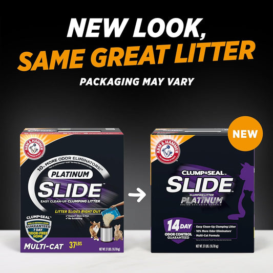 ARM & HAMMER Clump & Seal SLIDE Platinum Multi-Cat Litter - 14-Day Odor Control & EZ Clean Technology, 37 lbs - No Scrubbing, Ultimate Odor Eliminator!