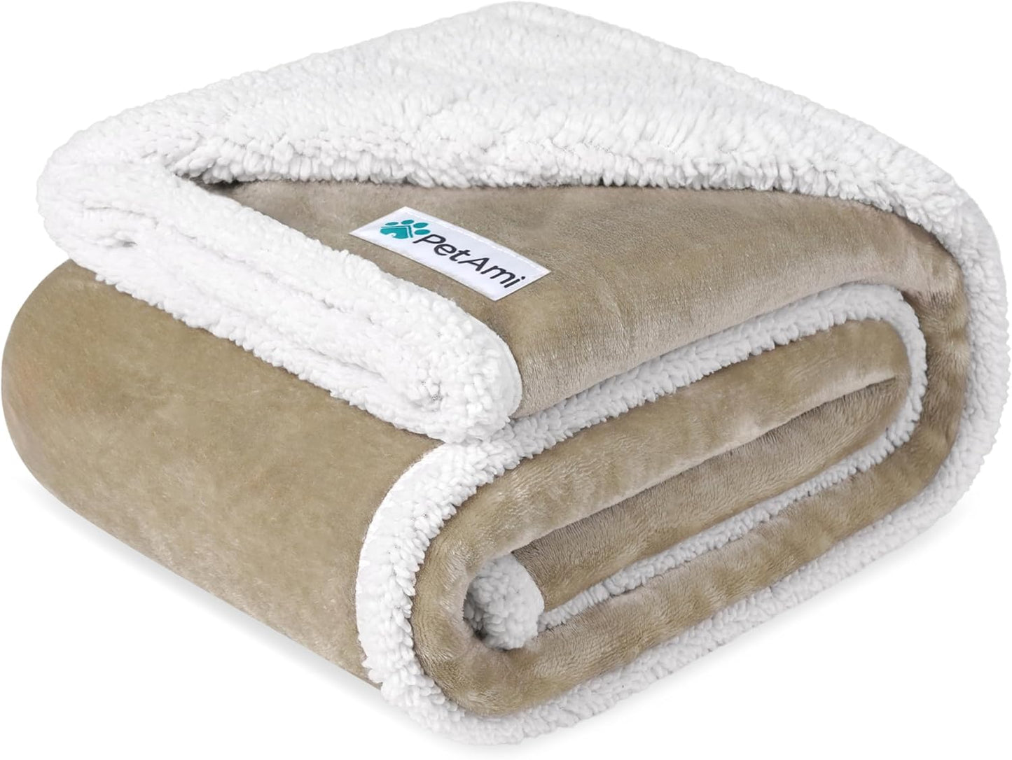 Petami Waterproof Dog Blanket - Reversible Sherpa Fleece Throw for Medium to Large Dogs & Cats - Leakproof Couch Cover, Soft & Washable 60x40 in Taupe