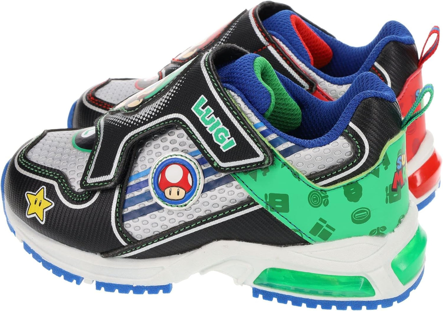 Light-Up SUPER MARIO Brothers Kids Tennis Shoes - Mario & Luigi Mix Match Sneakers for Sizes 11 to 3