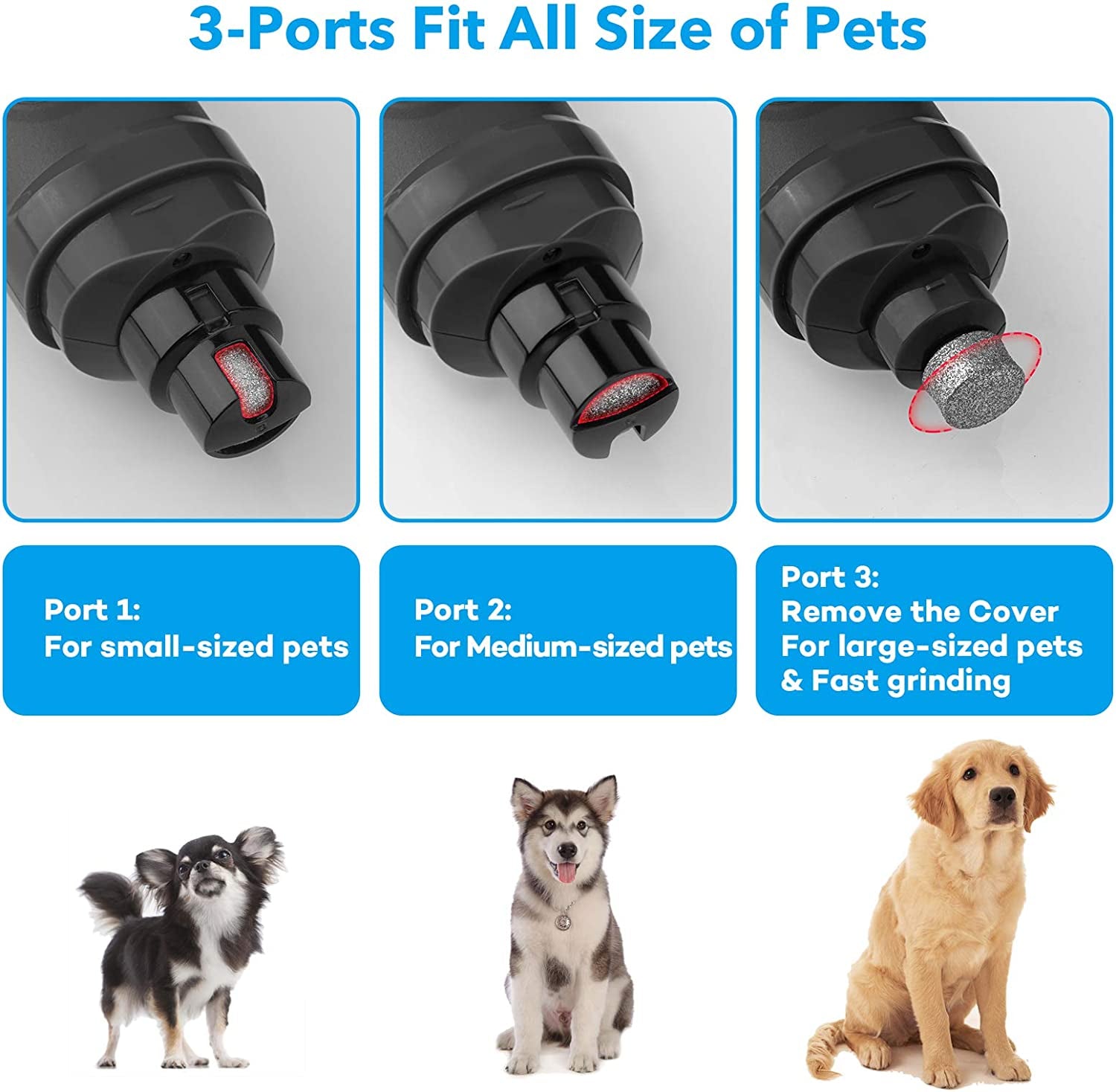 Casfuy 2-Speed Electric Dog Nail Grinder with LED Light - Professional & Quiet Pet Nail Trimmer for All Sizes of Dogs and Cats (Grey)