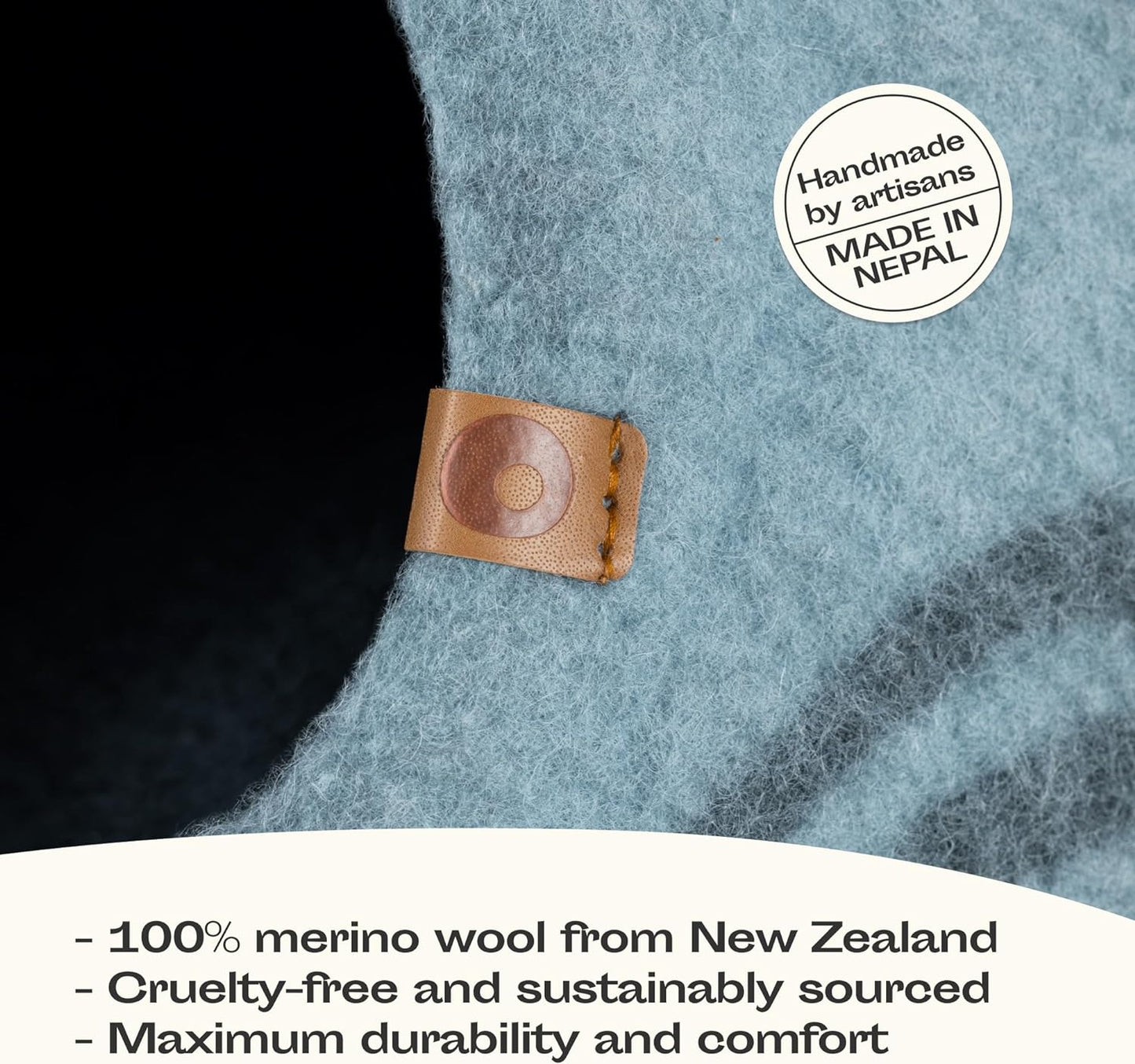 MEOWFIA Premium Aquamarine Cat Cave - Handmade 100% Merino Wool Bed for Indoor Cats (Medium)