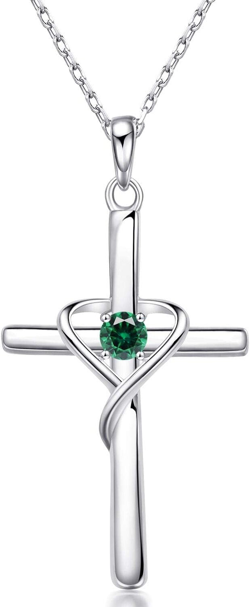 Amoraime 925 Sterling Silver Cross Necklace - 14K Gold Plated Birthstone & 5A CZ Rose Gold Jewelry for Easter & Christmas Gifts for Him & Her
