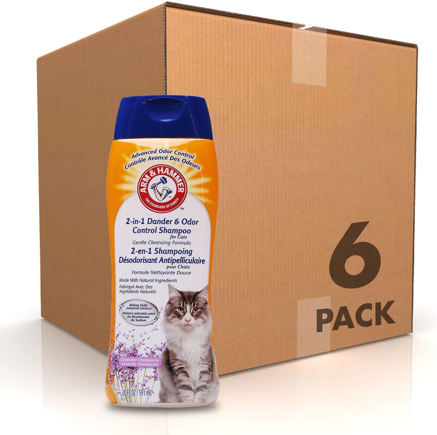 Arm & Hammer 2-in-1 Deodorizing Cat Shampoo with Dander Control - Lavender Chamomile Scent, 20 Fl Oz