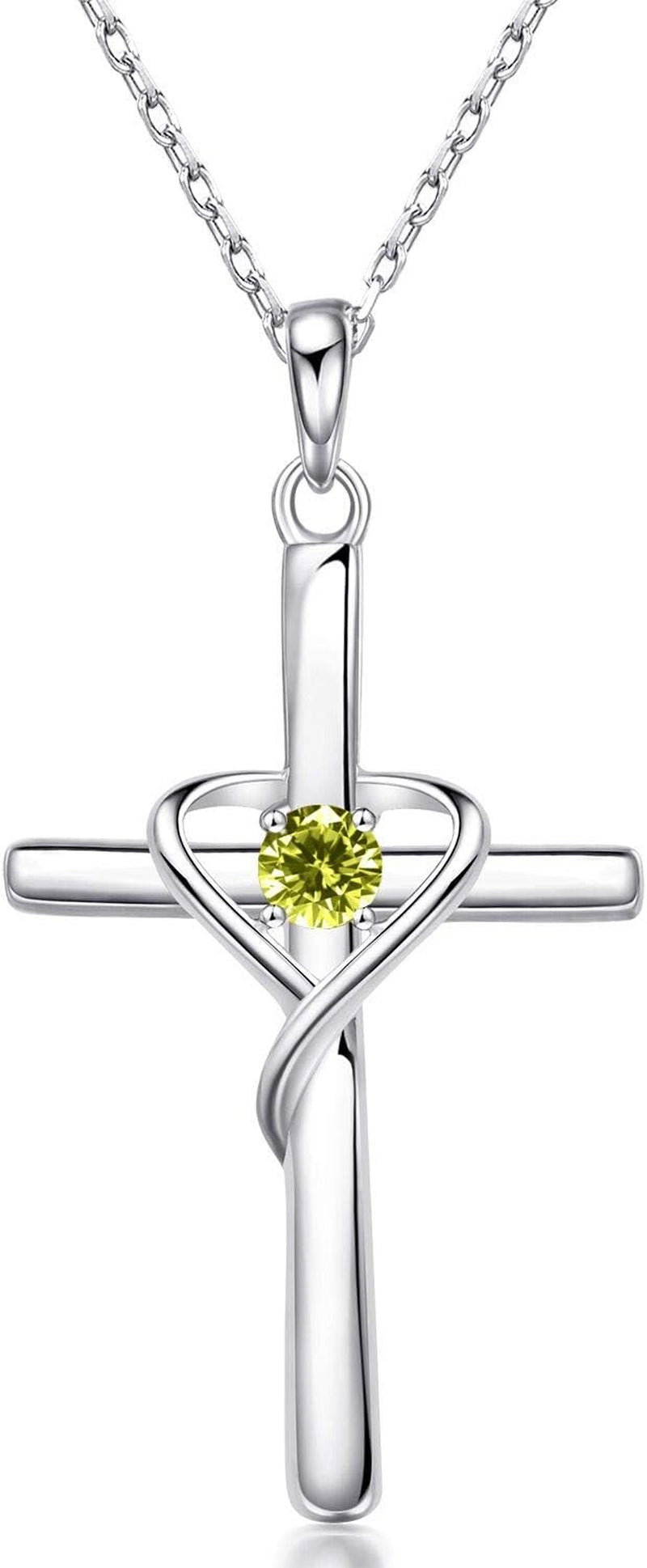 Amoraime 925 Sterling Silver Cross Necklace - 14K Gold Plated Birthstone & 5A CZ Rose Gold Jewelry for Easter & Christmas Gifts for Him & Her
