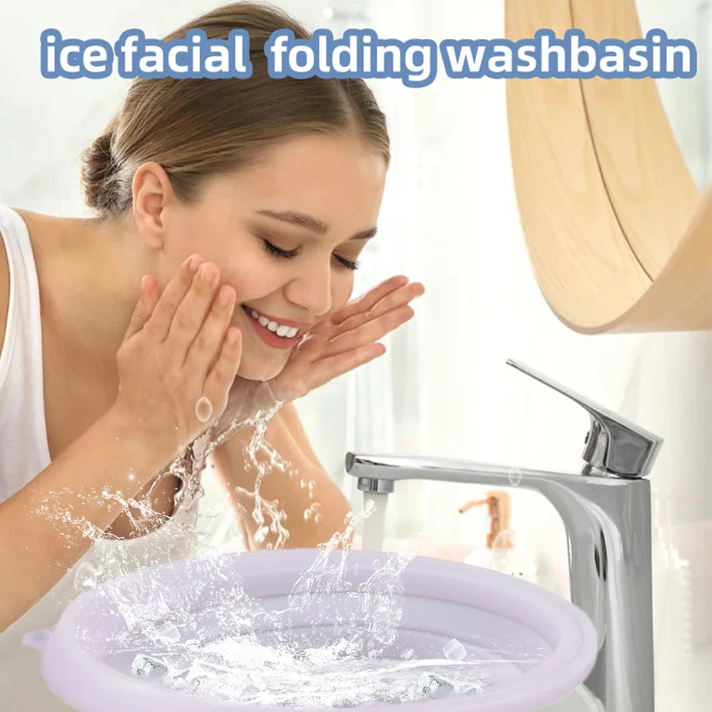 Silicone Facial Plunge Bowl with Built-In Icetray Collapsible Ice Water Face Cold Plunge Face Icebath at Home