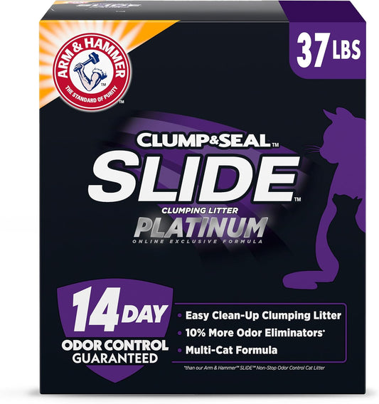 ARM & HAMMER Clump & Seal SLIDE Platinum Multi-Cat Litter - 14-Day Odor Control & EZ Clean Technology, 37 lbs - No Scrubbing, Ultimate Odor Eliminator!