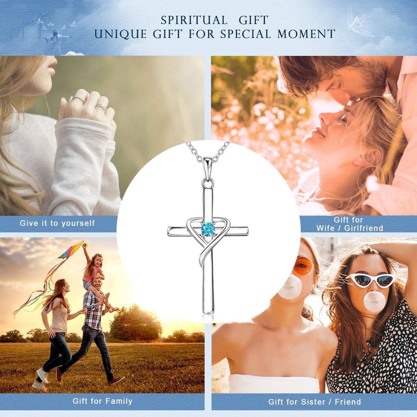 Amoraime 925 Sterling Silver Cross Necklace - 14K Gold Plated Birthstone & 5A CZ Rose Gold Jewelry for Easter & Christmas Gifts for Him & Her