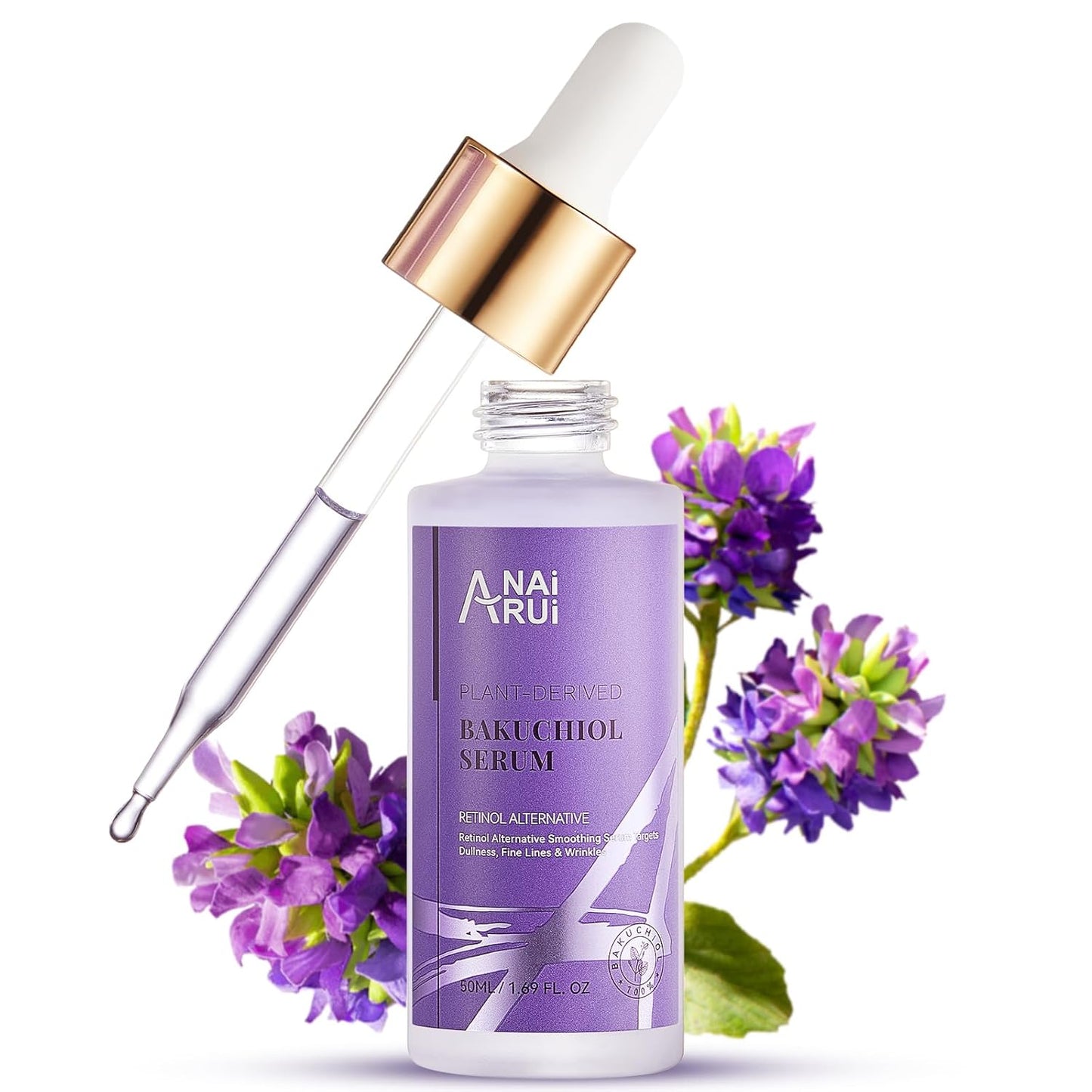 ANAI RUI Bakuchiol Face Serum - Anti-Aging & Wrinkle Solution with Hyaluronic Acid & Peptides for Sensitive Skin, 1 Fl. Oz